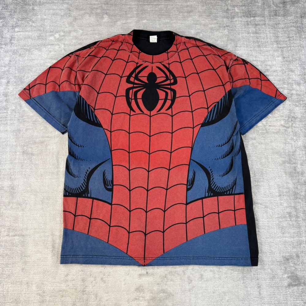 Vintage Spider Man Shirt Mens XL Red Mad Engine Suit AOP Y2K Costume Mad Engine